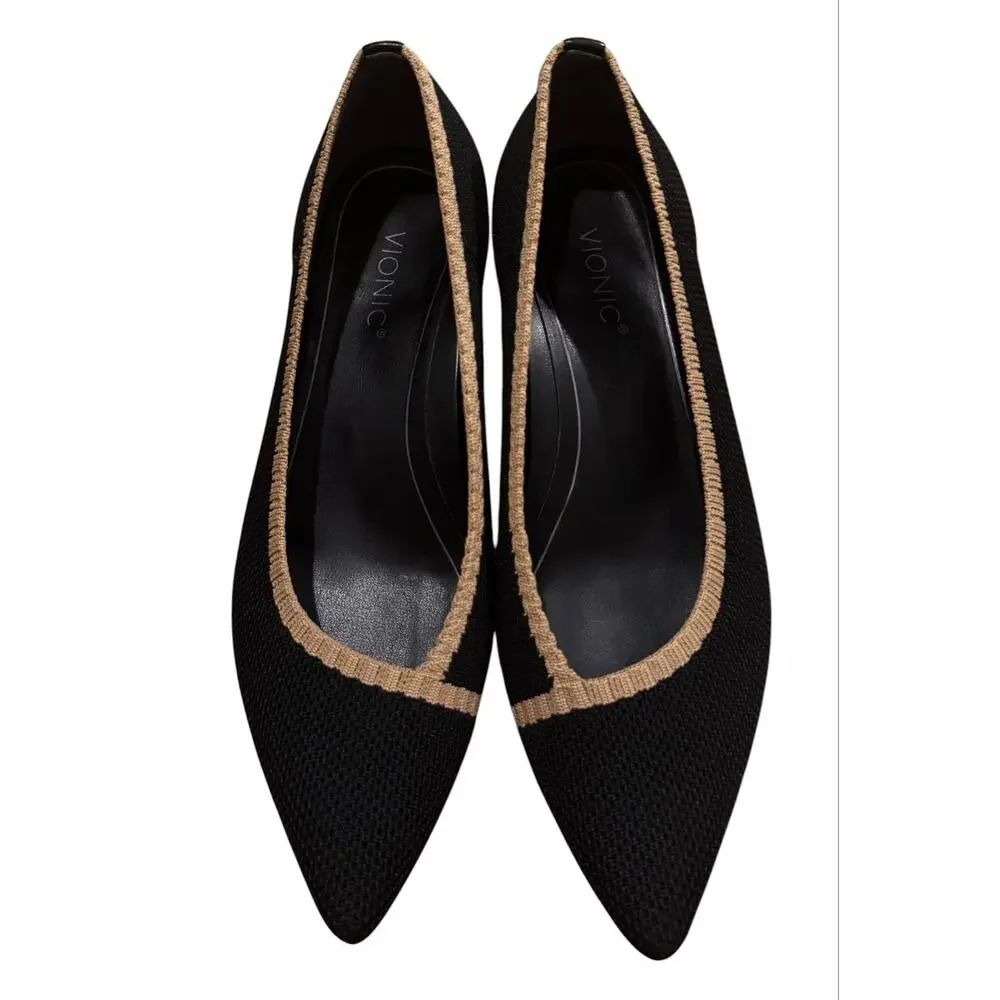 Vionic Dahlia Flats Black & Tan NEW Women’s 7.5 Slip-on Ballet Pointed Toe